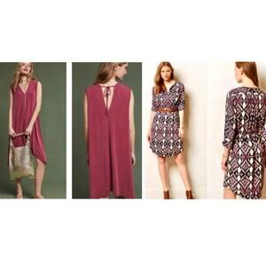 2 Anthropologie dressses printed shirt dress v neck sleeveless casual small